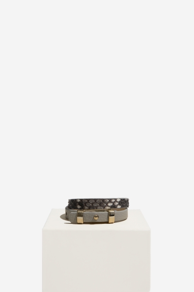 G Projects Lisa Gri Deri Bileklik (Gold)